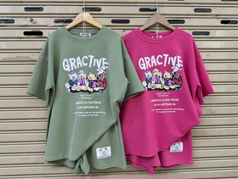 BE-chic Printed Round Neck Pullover With Short Sets